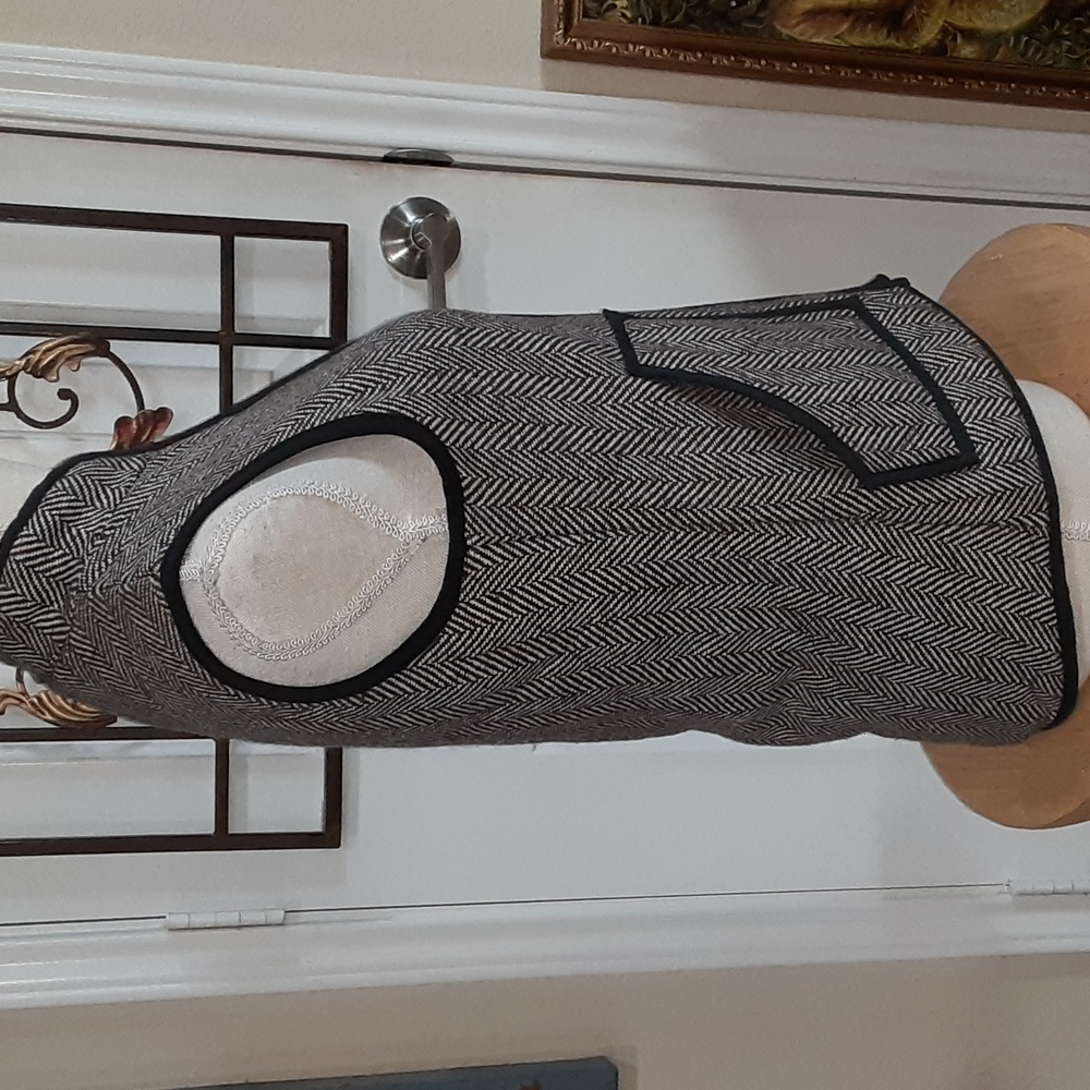Hemline Mom Quilted Herringbone Wool Blend Puffer Vest Black White Small - Picture 6 of 8
